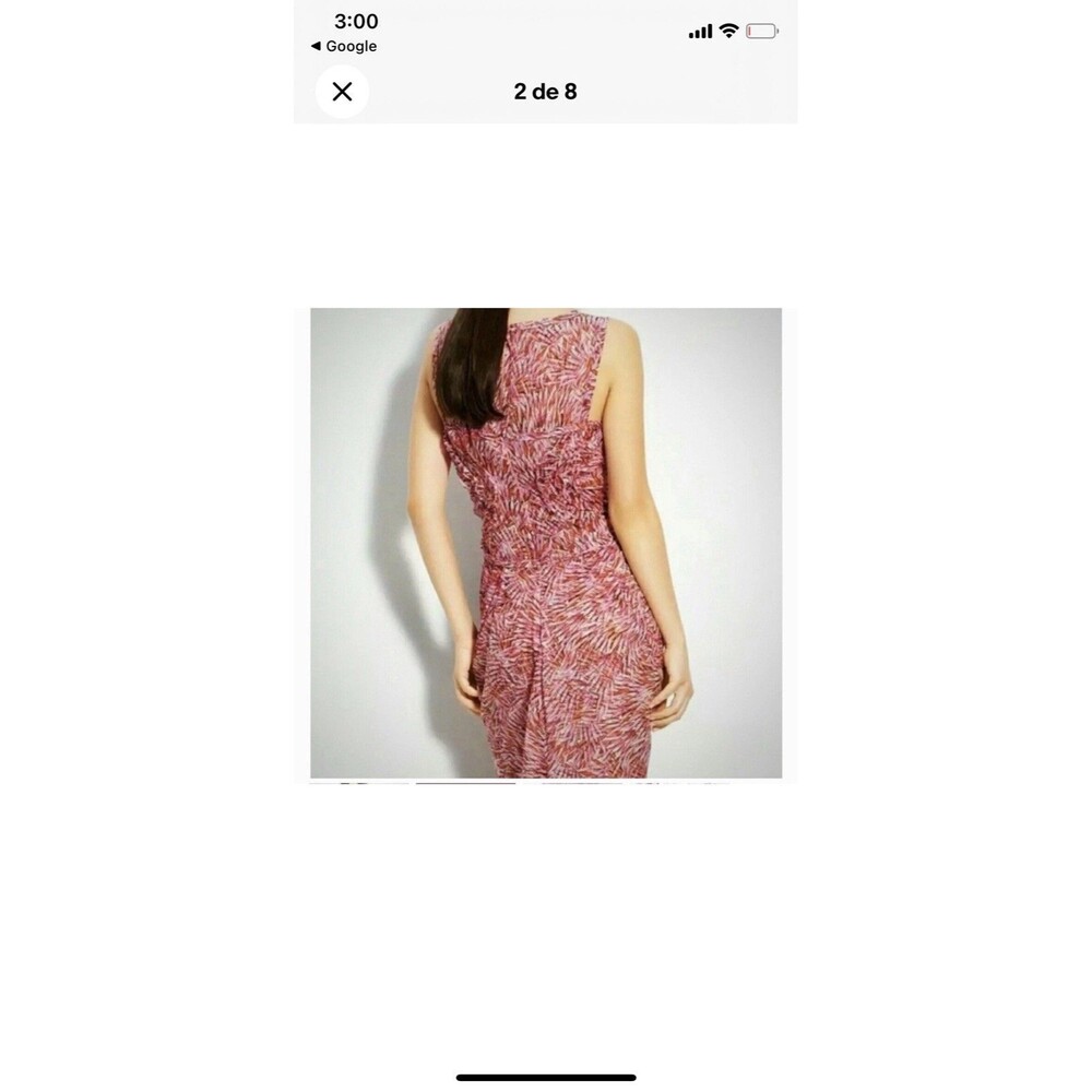 BCBGMAXAZRIA Pink Orange Abstract Print Ruched Draped Midi Dress Size 4 - Picture 3 of 16